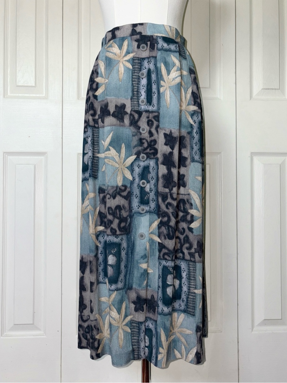 Vtg Alfred Dunner Button-Front Midi Skirt Size 16 | Boho Coastal Beach Patchwork